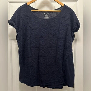 Stylus Women’s Navy Cotton Lace Short Sleeve Shirt Size XL